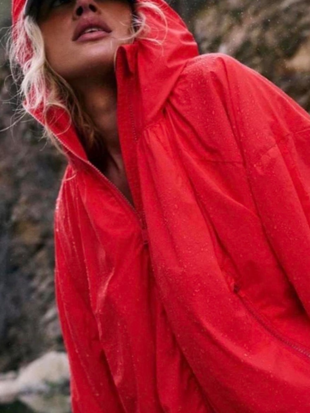 Free People Coral Red Hooded Utility Windbreaker Jacket